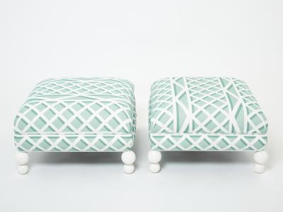 Pair of French vintage outdoor ottomans poufs reupholstered 1970s