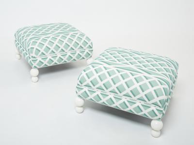 Pair of French vintage outdoor ottomans poufs reupholstered 1970s