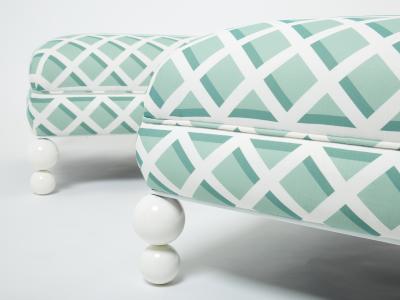 Pair of French vintage outdoor ottomans poufs reupholstered 1970s