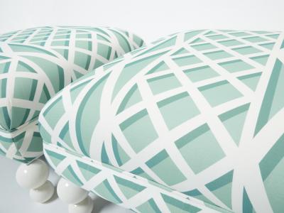 Pair of French vintage outdoor ottomans poufs reupholstered 1970s