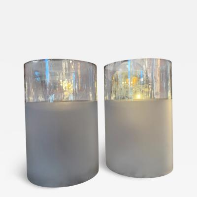 Pair of Frosted Glass Cylinder Table Lamps