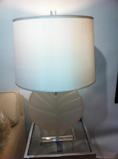 Pair of Frosted Glass Lucite Lamps