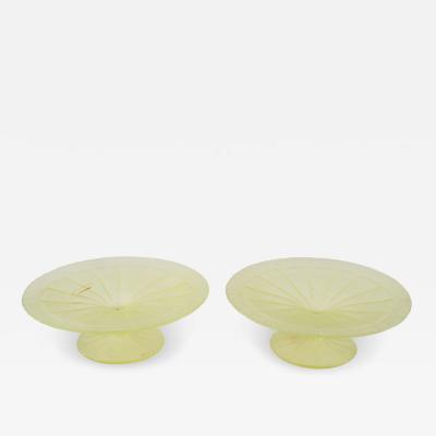 Pair of Frosted Green Vaseline Glass Centerpiece