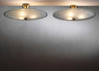 Pair of Frosted raw glass pendant lamps