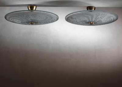 Pair of Frosted raw glass pendant lamps