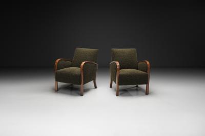 Pair of Funkis Armchairs with Dark Green Upholstery Scandinavia ca 1930s