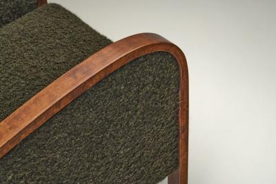 Pair of Funkis Armchairs with Dark Green Upholstery Scandinavia ca 1930s