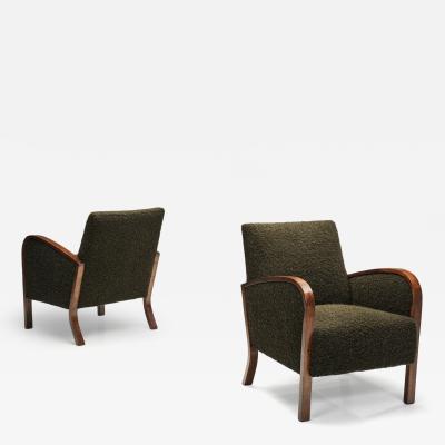 Pair of Funkis Armchairs with Dark Green Upholstery Scandinavia ca 1930s