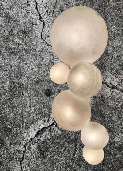 Pair of Galaxy Contemporary Italian Alabaster Marble Globe Wall Lights