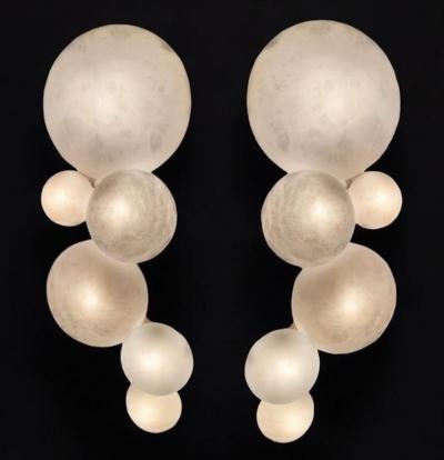 Pair of Galaxy Contemporary Italian Alabaster Marble Globe Wall Lights