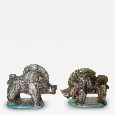 Pair of Gambone Ceramic Boars