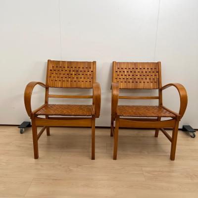Pair of Gelenka Armchairs Polished Beech Wood Germany circa 1950