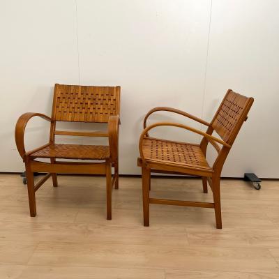 Pair of Gelenka Armchairs Polished Beech Wood Germany circa 1950