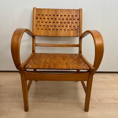 Pair of Gelenka Armchairs Polished Beech Wood Germany circa 1950