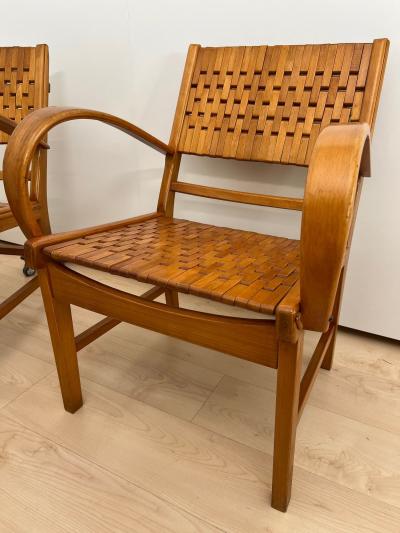 Pair of Gelenka Armchairs Polished Beech Wood Germany circa 1950