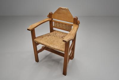 Pair of Geometric Armchairs with Woven Wicker Elements Europe Mid 20th Century