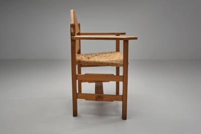Pair of Geometric Armchairs with Woven Wicker Elements Europe Mid 20th Century
