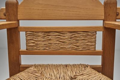 Pair of Geometric Armchairs with Woven Wicker Elements Europe Mid 20th Century
