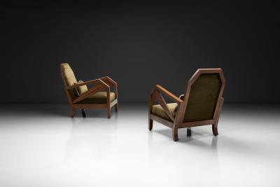Pair of Geometric Art Deco Armchairs with Beech Frames France 1930s