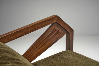 Pair of Geometric Art Deco Armchairs with Beech Frames France 1930s