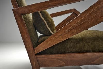 Pair of Geometric Art Deco Armchairs with Beech Frames France 1930s