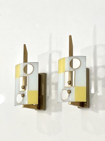 Pair of Geometrical Curved Glass Sconces