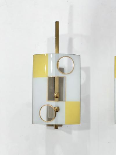 Pair of Geometrical Curved Glass Sconces
