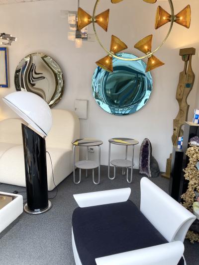 Pair of Geometry Formica Marquetry and Metal Side Tables Italy 1980s