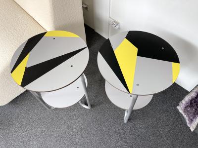 Pair of Geometry Formica Marquetry and Metal Side Tables Italy 1980s