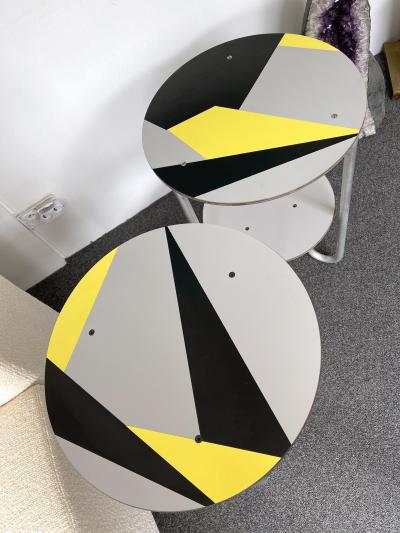 Pair of Geometry Formica Marquetry and Metal Side Tables Italy 1980s