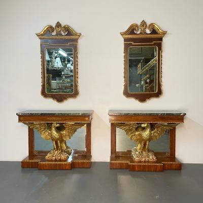 Pair of George II Style Pier Console Mirrors Burr Walnut and Parcel Gilt