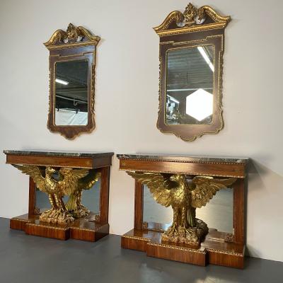 Pair of George II Style Pier Console Mirrors Burr Walnut and Parcel Gilt