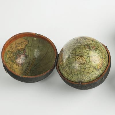 Pair of George III 3 inch pocket globes by J W Cary one dated 1791