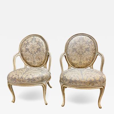 Pair of George III Arm Chairs in Vintage Fortuny