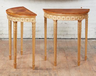 Pair of George III Giltwood and Mahogany Console Tables