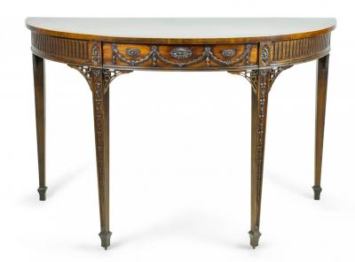 Pair of George III Mahogany Demilune Consoles