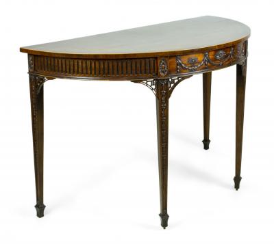 Pair of George III Mahogany Demilune Consoles