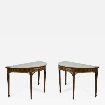 Pair of George III Mahogany Demilune Consoles