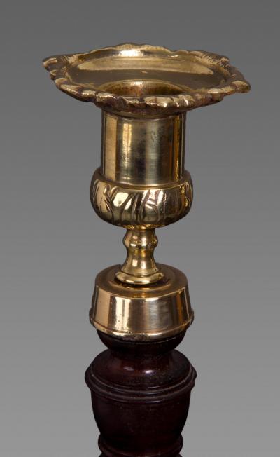 Pair of George III Mahogany and Cast Brass Candlesticks