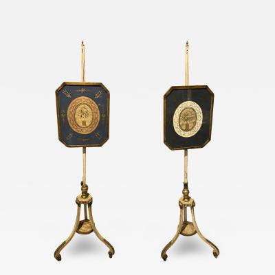 Pair of George III Painted and Giltwood Pole Screens