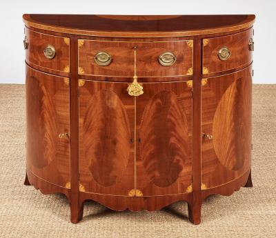 Pair of George III Satinwood Inlaid Demilune Console Cabinets