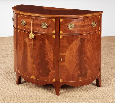 Pair of George III Satinwood Inlaid Demilune Console Cabinets