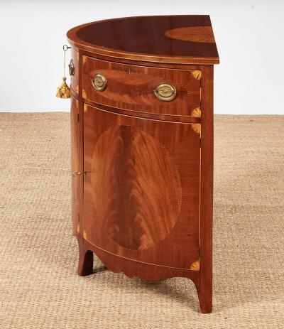 Pair of George III Satinwood Inlaid Demilune Console Cabinets