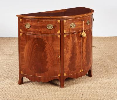 Pair of George III Satinwood Inlaid Demilune Console Cabinets