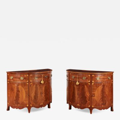 Pair of George III Satinwood Inlaid Demilune Console Cabinets