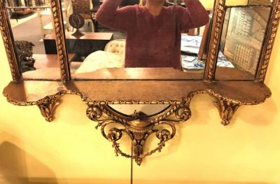Pair of George III Style Giltwood and Composite Shelved Wall Console Mirrors