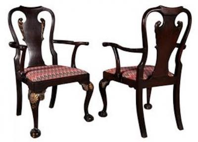 Pair of George III walnut parcel gilt armchairs