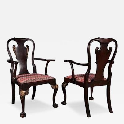 Pair of George III walnut parcel gilt armchairs