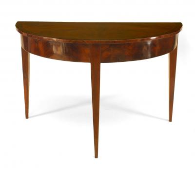 Pair of German Biedermeier Demilune Walnut Console Table
