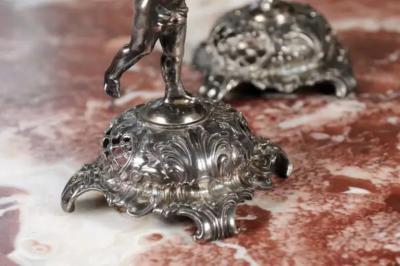 Pair of German Late 19th Century Jugendstil Silver Plated WMF Cherub Candelabras